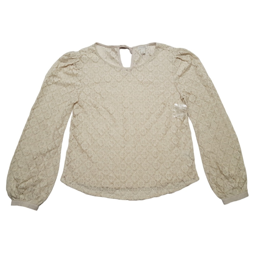Hinge Lace Blouse Womens XS Cream Puff Sleeve Romantic Cottagecore Top New